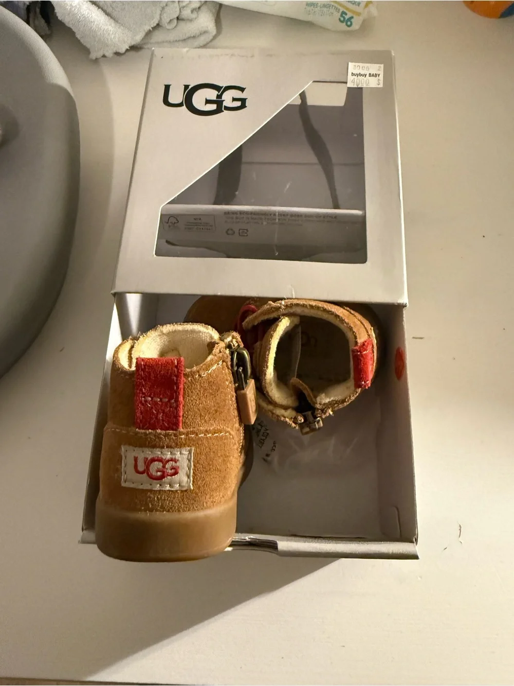 UGG Kids Chestnut Suede Boots with Red Laces